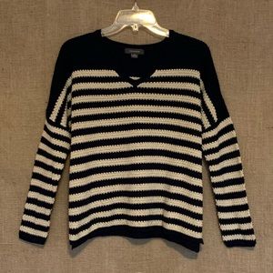PRIMARK Stripped Cropped Sweater Navy Blue and Cream Medium